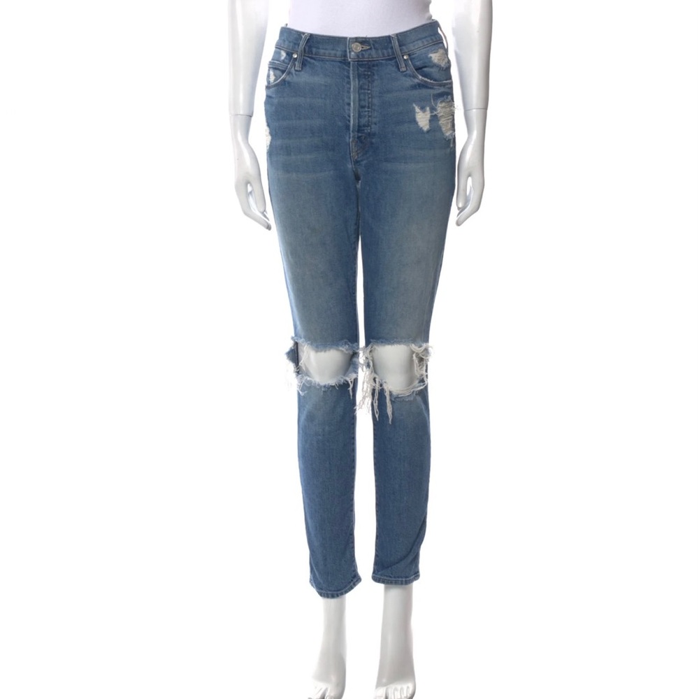 Women’s Distressed High-Rise Blue Knee-Rip Jeans